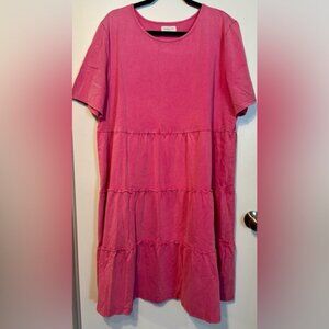 🎀Chic Soul Pink Tiered Dress with Crew Neck🎀